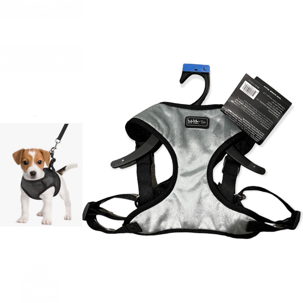 Nicole Miller Pets Harness Grey Velvet Size L NWT